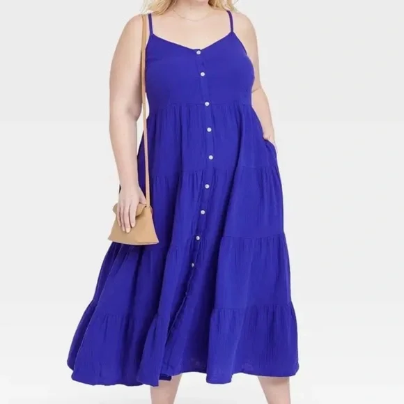 Universal Thread Cotton Gauze Sleeveless Maxi Dress Smocked Back Panel Pockets! - Picture 2 of 16